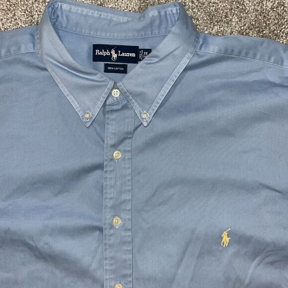 Stained UNC North Carolina Blue Polo Ralph Lauren Yello Pony SS Button Shirt 3XB - Picture 1 of 7